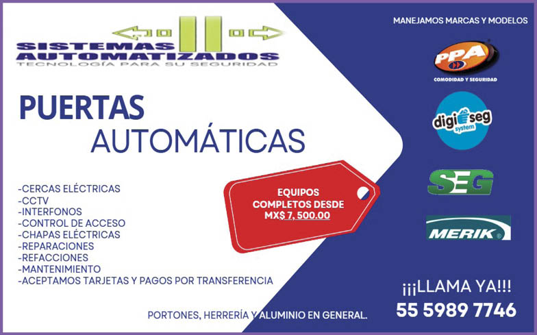 SISTEMAS,AUTOMATIZADOSPUERTAS,AUTOMATICAS5559897746