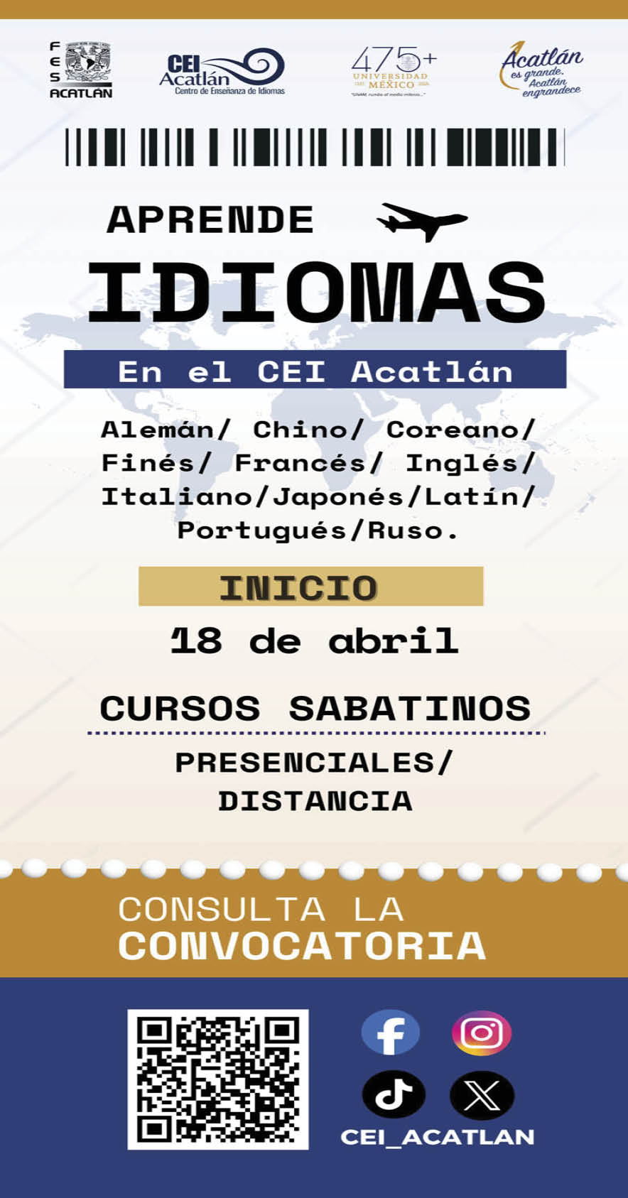 APRENDE,IDIOMAS En,el,CEI,Acatlán Inicio 18,de,AbrilCURSOS,SABATINOS,-,PRESENCIALES,/ DISTANCIA