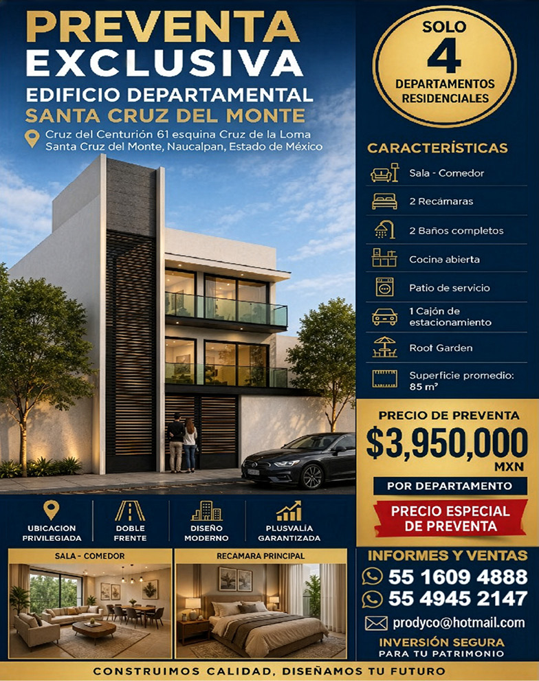 PREVENTA,EXCLUSIVAEDIFICIO,DEPARTAMENTALSANTA,CRUZ,DEL,MONTE55-1609-4888,/,55-4945-2147