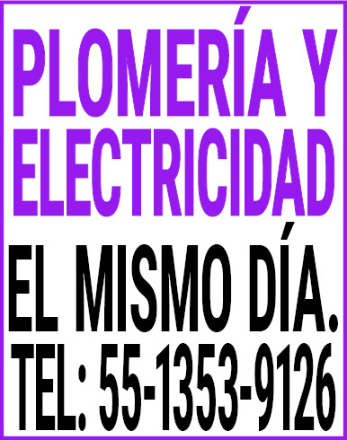 PLOMERIA Y ELECTRICIDAD EL,MISMO,DIA.TEL:,55-1353-9126