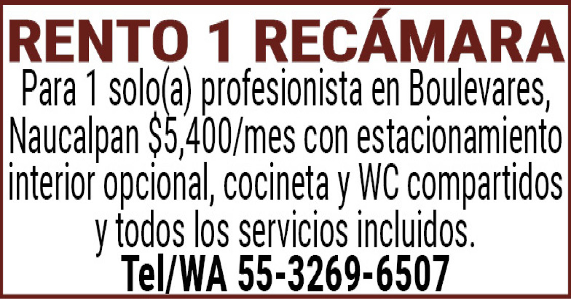 renta recamara un solo (a) profesionista en Boulevares