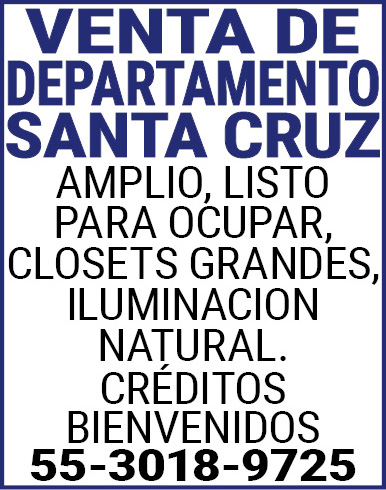 VENTA,DE,DEPARTAMENTOSANTA,CRUZAMPLIO,,LISTO,PARA,OCUPAR,,CLOSETS,GRANDES,,ILUMINACION,NATURAL. CREDITOS,BIENVENIDOS55-3018-9725
