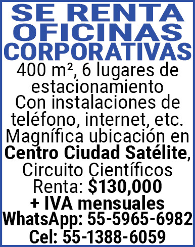 SE RENTAOFICINAS CORPORATIVAS400 m², 6 lugares de estacionamientoCon…