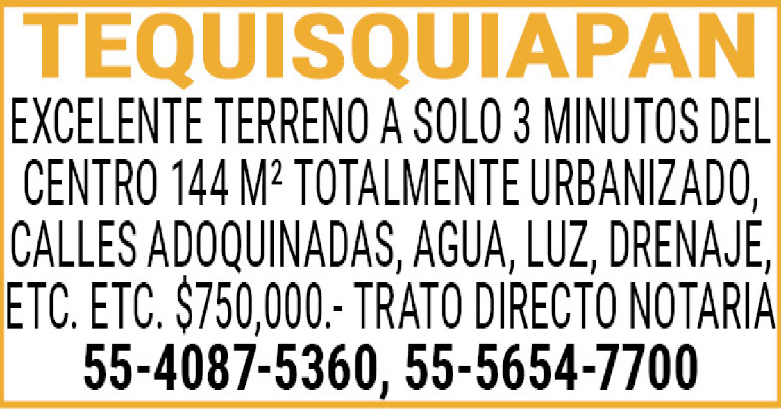 Tequisquiapanexcelente terreno a solo 3 minutos del centro…